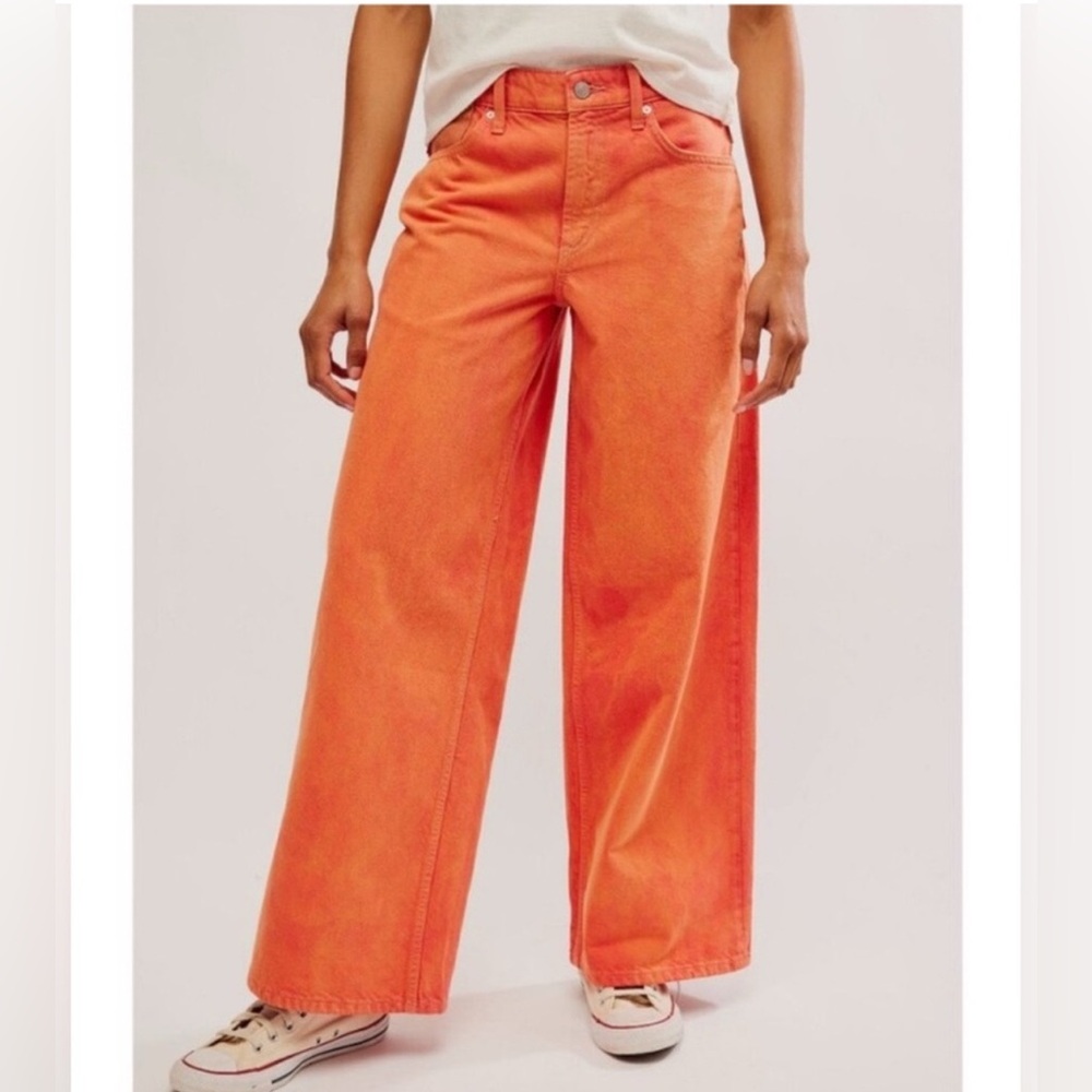 Free People We The Free‎ Waterfalls Baggy Wide Leg Jean Zip Fly Oklahoma Sun 24S